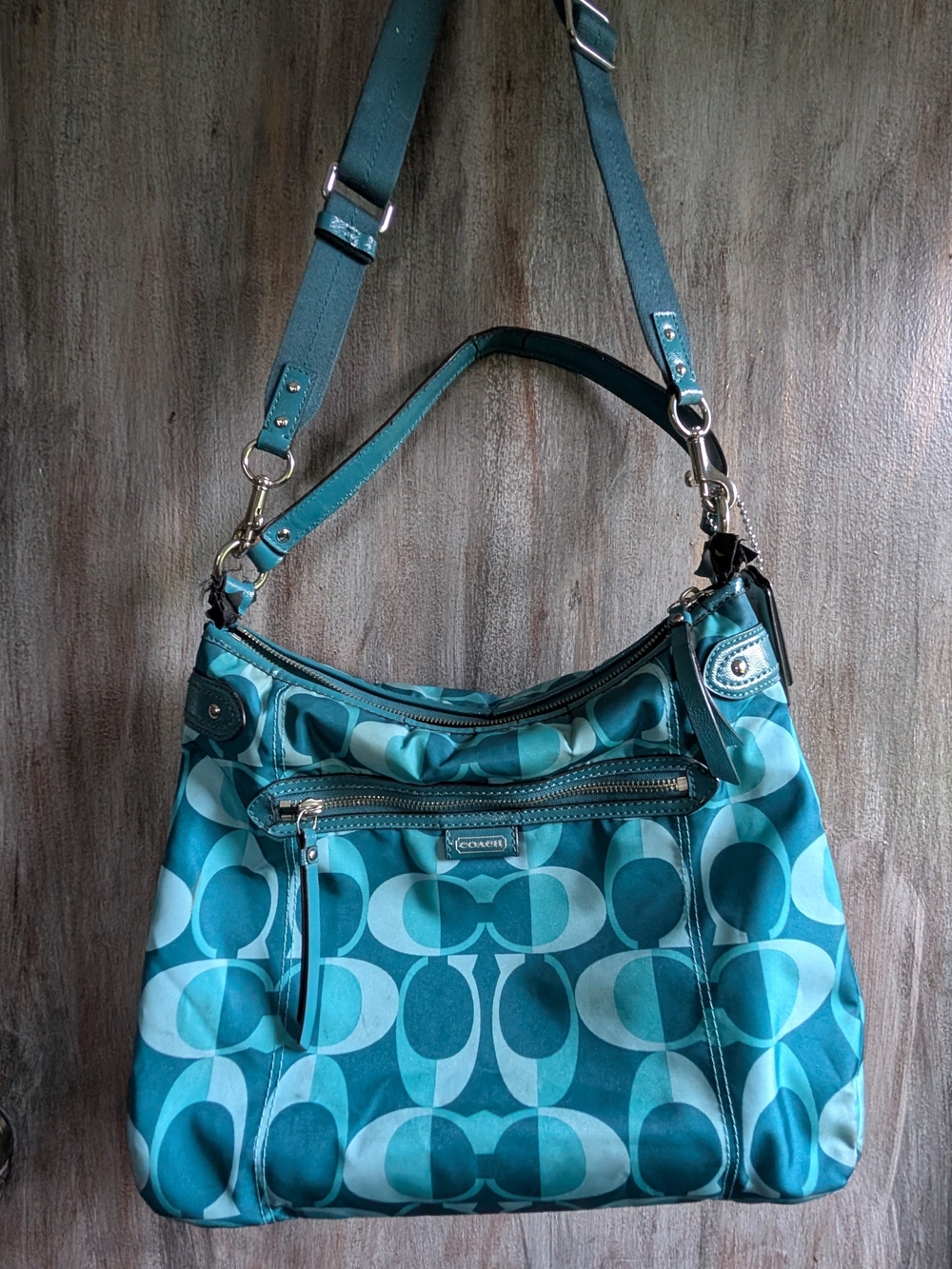 Coach Teal and Aqua Signature Canvas Shoulder Bag